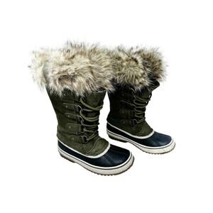 Sorel Joan of Arctic Winter Boots Grey Faux Fur Waterproof Snow Boots Size 7